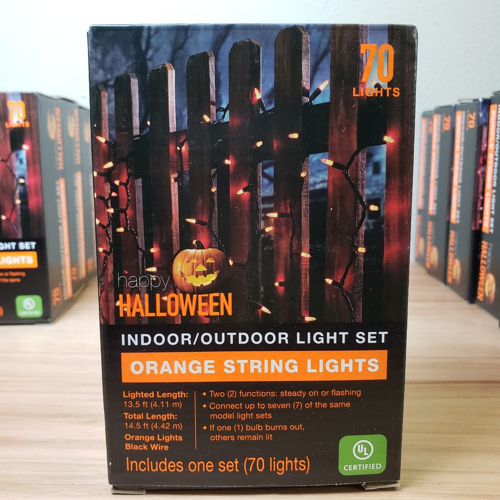 Halloween Indoor Outdoor String Lights Black Orange Solid Or Flashing Decor NEW